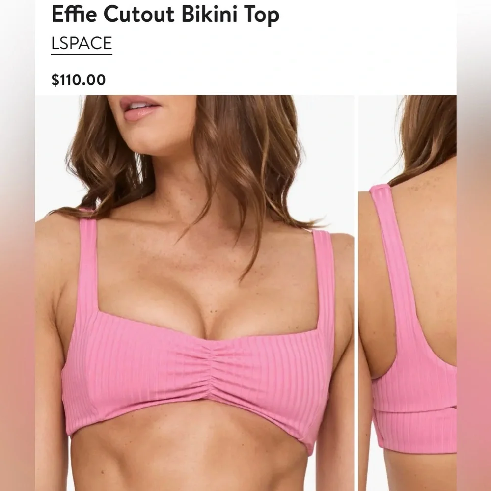 L*Space Bikini 💖 Pink Ribbed Effie Top Size L NWT